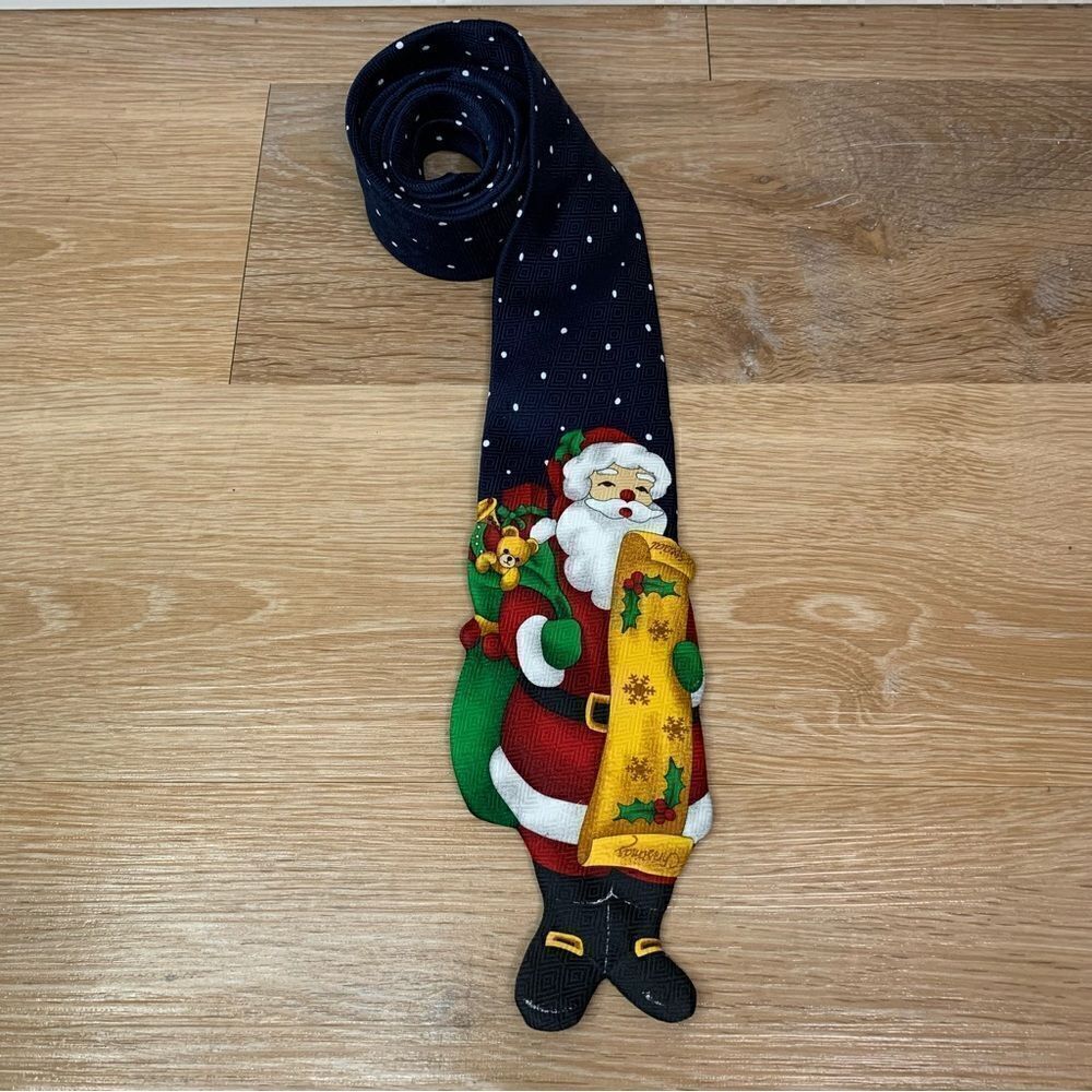 Santa Clause Christmas Blue White Men’s Neck Tie